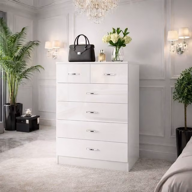 Harmin High Gloss 6 Drawer Chest of Drawers in White
