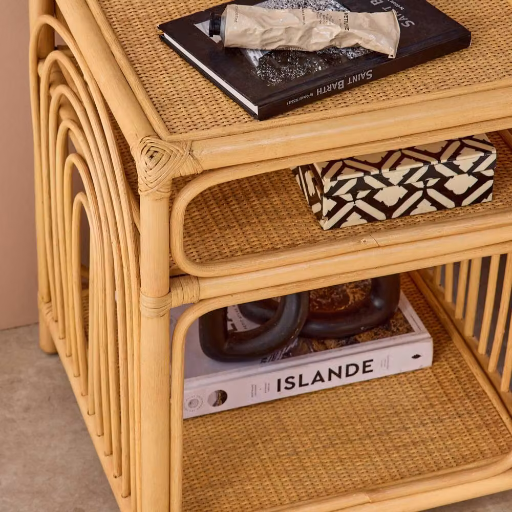 sweeek Rattan Nightstand Set of 2 in Light Brown with 1 Shelf and 1 Compartment – 3