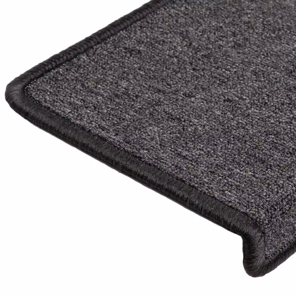 Berkfield Home Self-Adhesive Carpet Stair Treads, 15 Pieces, Anthracite Black, W: 65 cm, D: 21 cm, H: 4 cm – 4