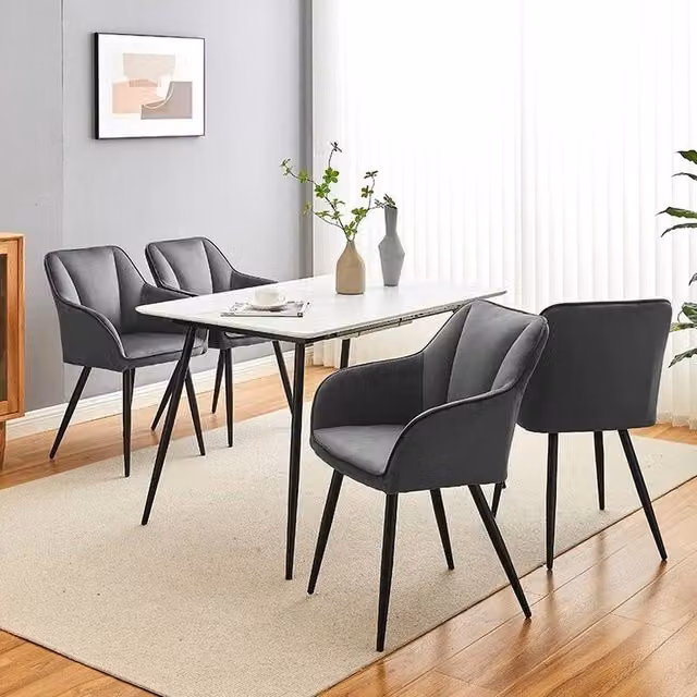 FORGEVIO Set of 2 Grey Velvet Dining Chairs with Padded Back Cushions and Metal Legs