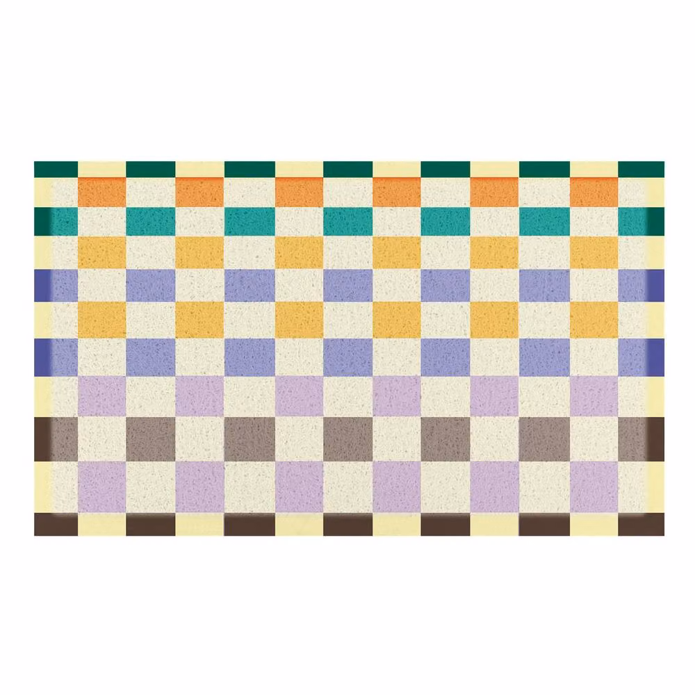 Artsy Mats Elizabeth Olwen Check Fade Indoor/Outdoor Doormat in Beige and Multicolour, W/D/H: 90 x 60 cm – 2