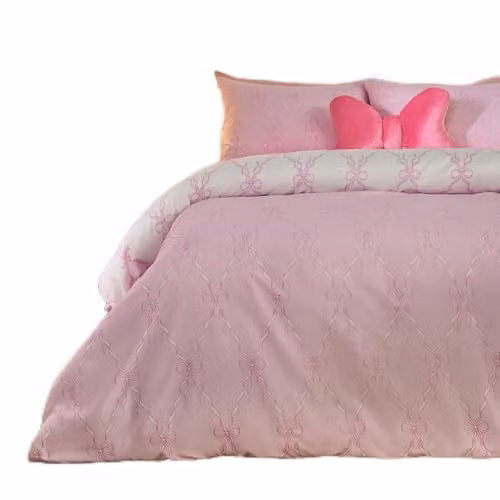 OHS Lattice Bow Microfibre Reversible Single Duvet Cover Set with Pillowcase, Pink and White, Duvet Cover: 135 x 200 cm, Pillowcase: 48 x 74 cm – 1