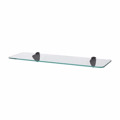 Harbour Housewares Wall-Mounted Glass Bathroom Shelf in Black and Transparent, Width: 50 cm, Depth: 13 cm