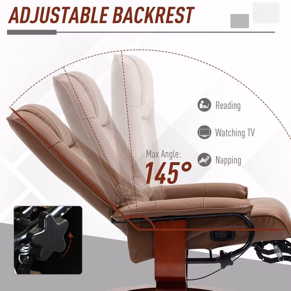 STILVORA Brown Synthetic Leather Recliner Armchair with Ottoman and Swivel Function – 5