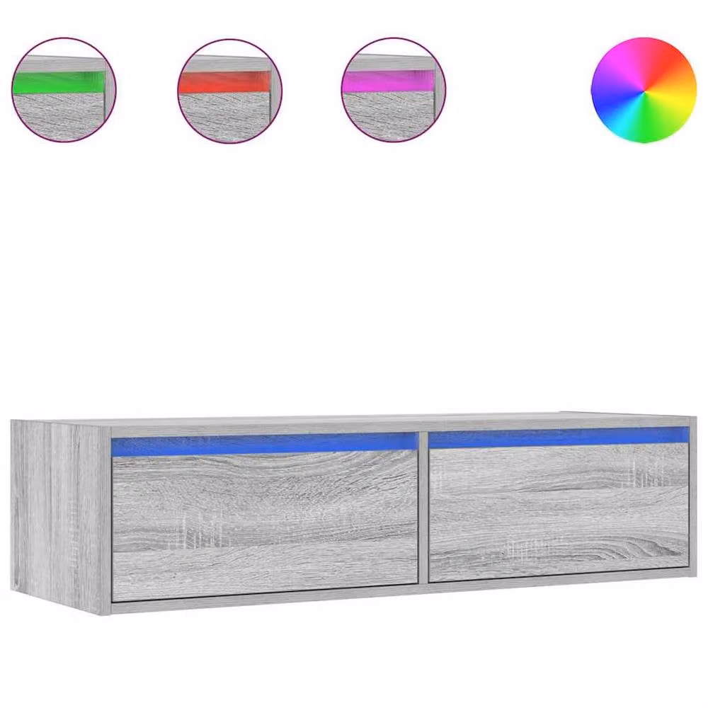 Berkfield Home Modern TV Cabinet with LED Lights in Grey Sonoma, W: 100 cm, D: 35.5 cm, H: 25 cm – 1