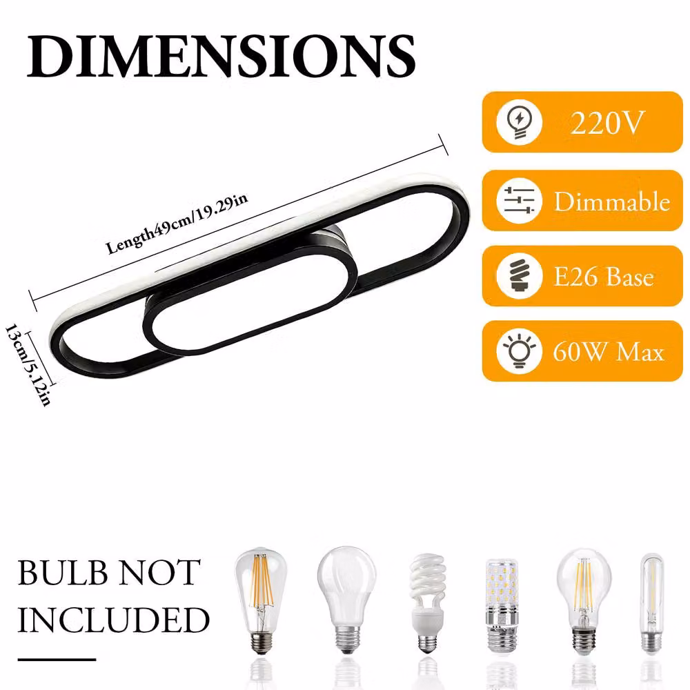 INMTFEI Modern Black Oval LED Ceiling Light, Dimmable and Adjustable Flush Mount Lamp – 6
