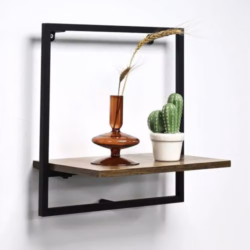 SPOT ON DEALZ Black Metal Frame and Oak MDF Floating Wall Shelf – 3