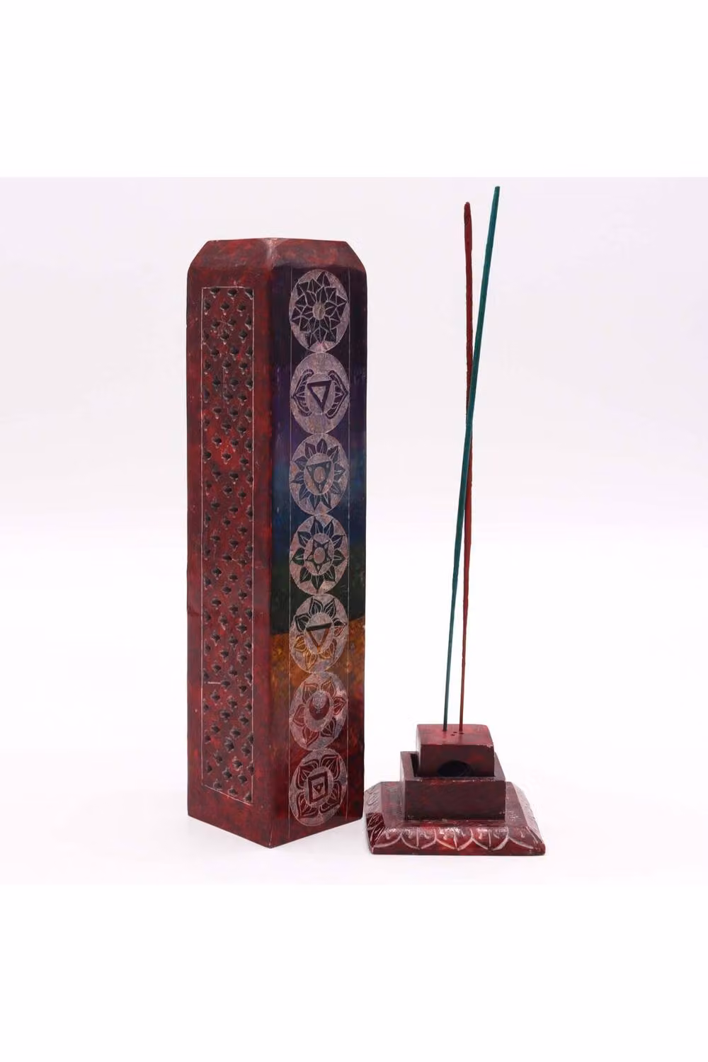 KDMD Multicolour Soapstone Square Tower 7 Chakras Incense Holder – 2