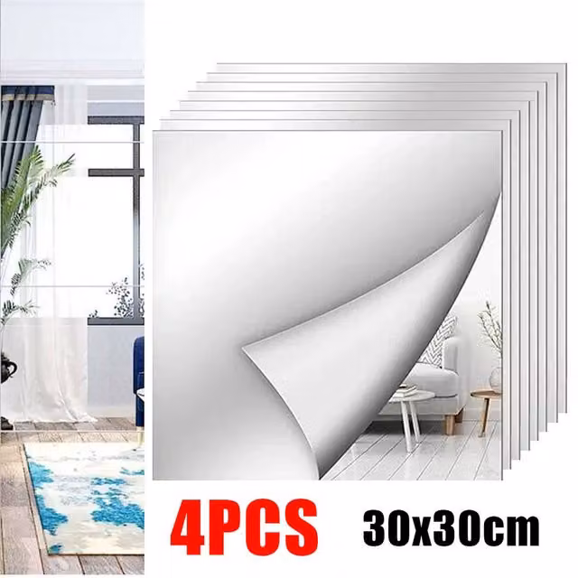SPETLEK Self Adhesive Acrylic Mirror Tiles in Silver, W/H: 100 x 60 cm