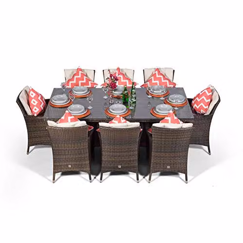 Giardino Savannah 8 Seater Rattan Garden Dining Set with Parasol and Cover in Brown, W/D/H: 200 x 100 x 74 cm – 3