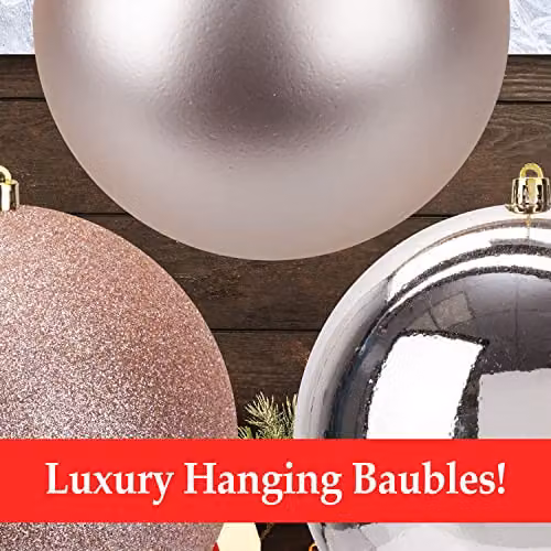 VFM e-Store Pink and Gold Christmas Baubles, Pack of 3, Diameter: 12 cm – 4
