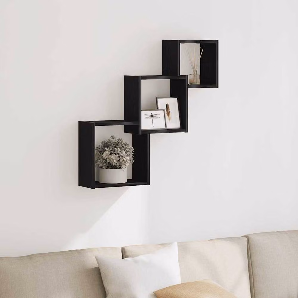 Berkfield Home Wall Mounted Cube Shelves in Black Oak, W/D/H: 68 x 15 x 68 cm – 2