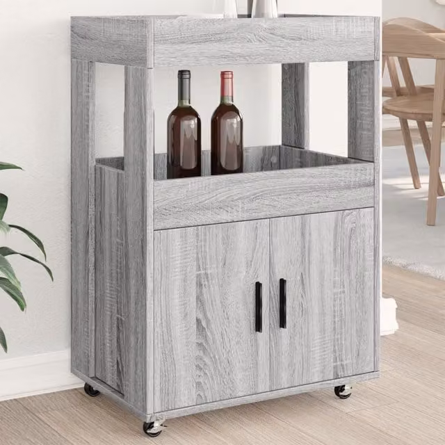 Berkfield Home Modern Bar Cart in Grey Sonoma, W/D/H: 60 x 39.5 x 89 cm