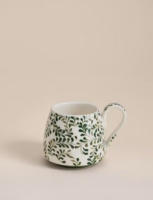 M&S Floral Stoneware Tapered Mug in Green