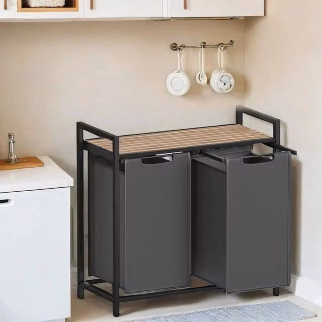 VOGREX 2 Compartment Laundry Sorter Hamper in Grey and Brown