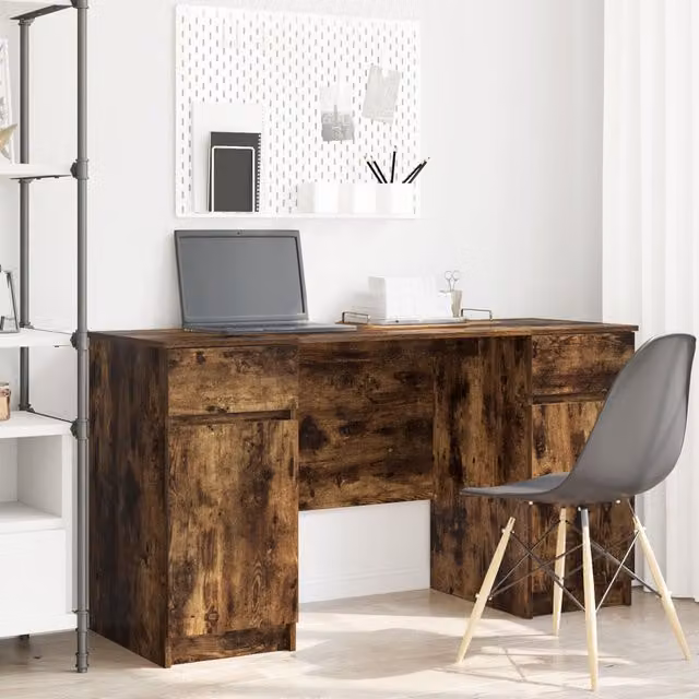Berkfield Modern Writing Desk in Smoked Oak, W/D/H: 140 x 49 x 76 cm