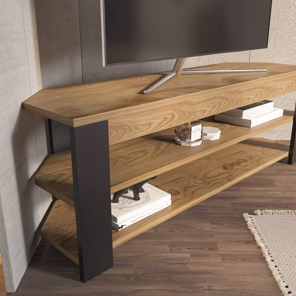 Decorotika Rita Minimalist Corner TV Unit in Brown, W: 120 cm, D: 42 cm – 2