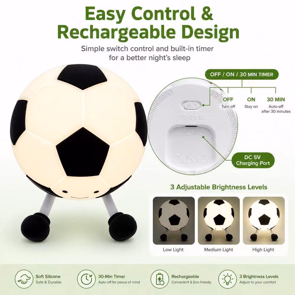 BluCore Football Silicone Night Light in White with Tap Control and Dimmable Settings – 4