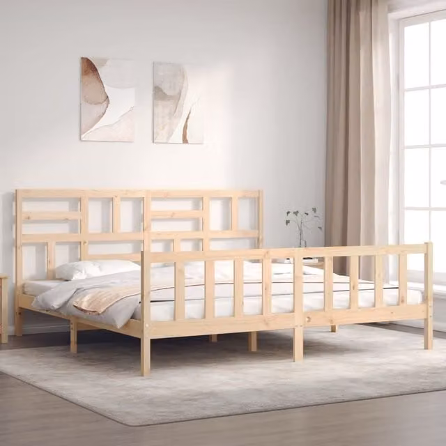 Berkfield Home Rustic Solid Wood Pine Bed Frame, Brown, W/D/H: 200 x 200 cm – 1