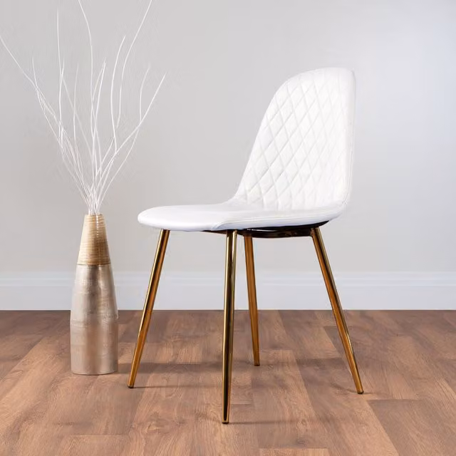 FurnitureboxUK Set of 2 Corona Modern Dining Chairs in White Faux Leather with Gold Metal Legs
