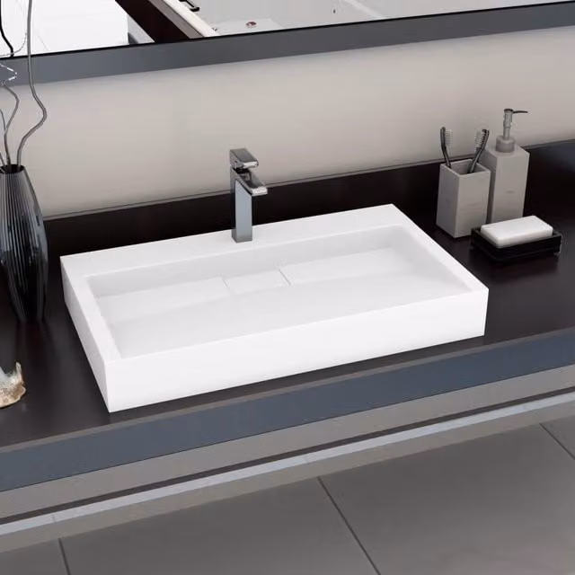 Berkfield Home White Mineral Cast Rectangular Wall Hung Wash Basin W/D/H: 80 x 46 x 11 cm