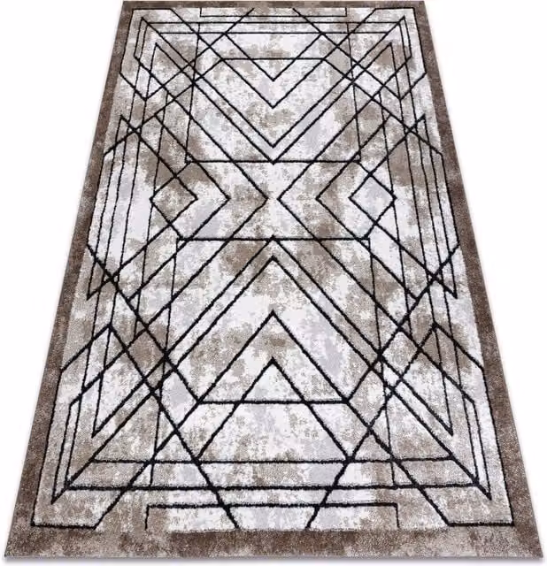 RugsX Brown Geometric Modern Rectangular Rug with High-Low Effect, W: 80 cm, L: 150 cm – 1