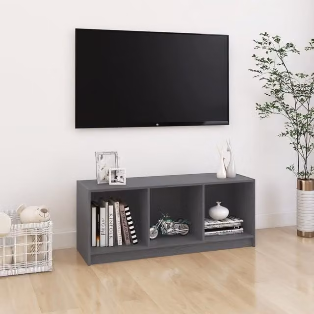 Berkfield Home Grey Solid Pinewood TV Cabinet W/D/H: 104 x 33 x 41 cm