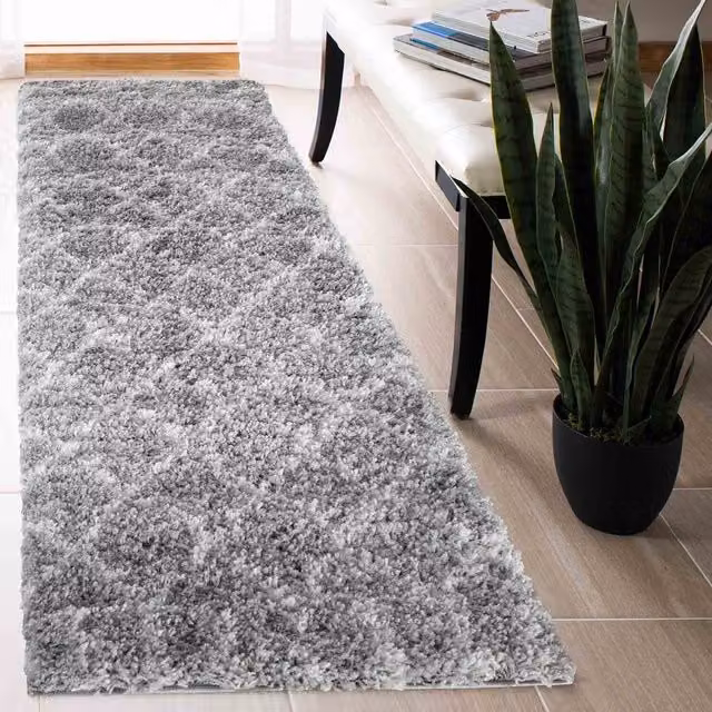 Desire Rugs Moroccan Berber Shaggy Runner with Diamond Design in Grey, W: 60 cm, L: 220 cm