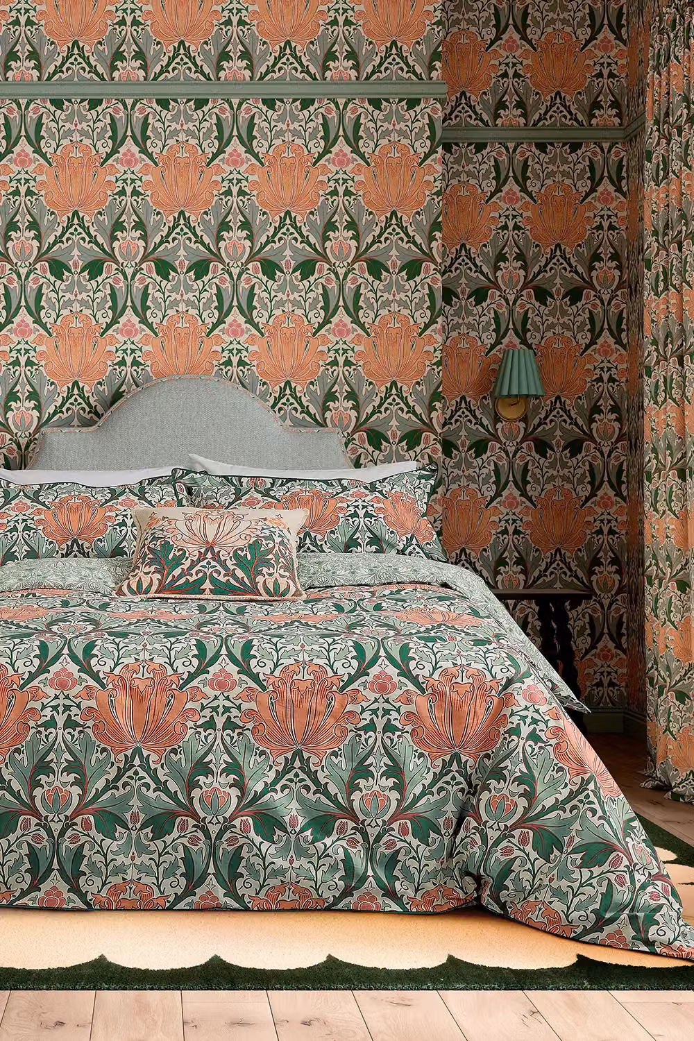 Morris & Co Helena Floral Cotton Cushion in Petrol, Peach and Multicolour, W/D/H: 50 x 50 x 50 cm – 3