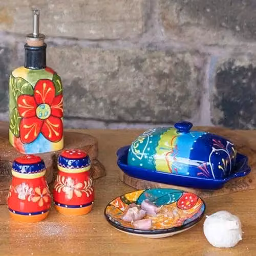 Verano Spanish Ceramics Hand Painted Blue Floral Ceramic Butter Dish, W: 12 cm, L: 19 cm, H: 4 cm – 4