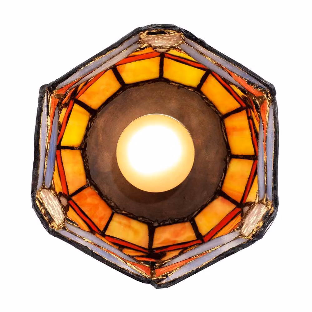 Happy Homewares Classic Dragonfly Tiffany Uplighter Tabletop Lamp in Orange Stained Glass – 3