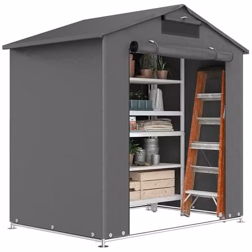 Outsunny Grey Gable Garden Storage Shed with Galvanised Steel Construction, W/D/H: 186 x 120 x 190 cm
