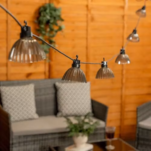 ValueLights Smoked Pleated LED Outdoor Garden String Lights with 10 Glass Domes in Grey, Warm White, Battery Operated with Timer – 2