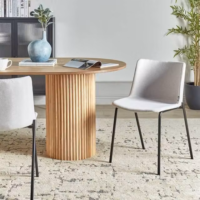 Wyld and Coco Set of 2 Modern Grey Polyester Dining Chairs with Metal Legs