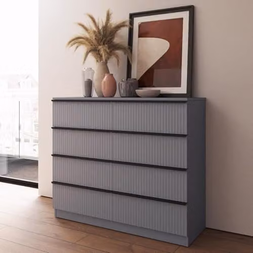 FWStyle Lania Matt Grey 8 Drawer Chest of Drawers for Bedroom Storage H 77 x W 114 x D 40 cm – 2
