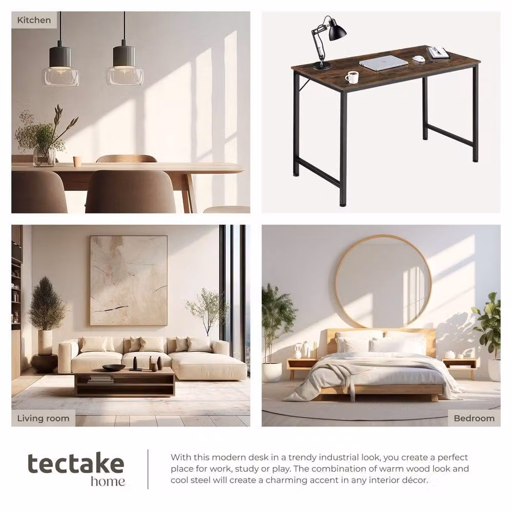 tectake Jenkins Computer and Study Desk in Brown, W: 120 cm, D: 60 cm – 5