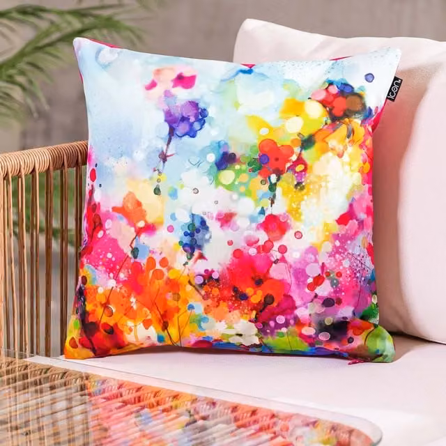 ICON Pink Spring Floral Square Cushion, W/D/H: 43 x 43 x 43 cm
