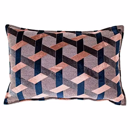 Paoletti Delano Geometric Velvet Cushion in Pink and Blue, W/H: 60 x 40 cm – 1
