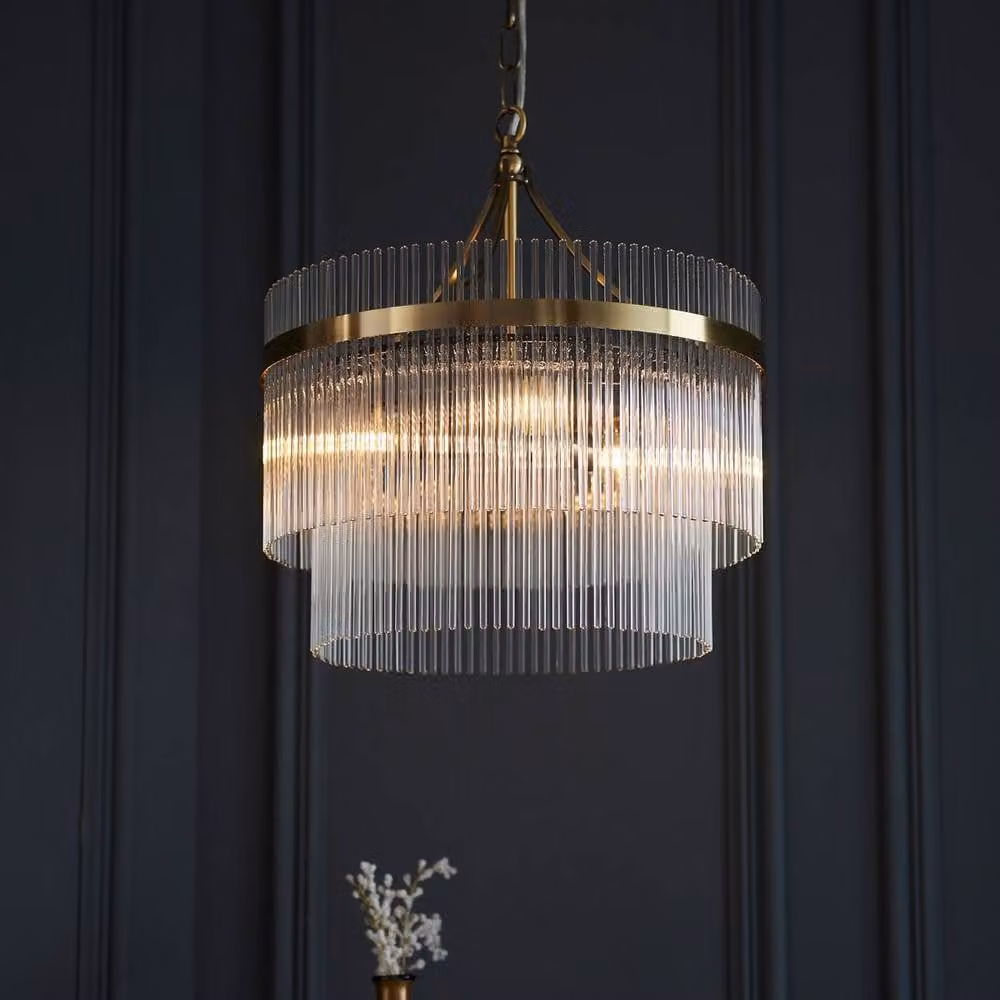 Netlighting Marietta 3 Light Multi Arm Ceiling Pendant Lamp in Antique Brass and Gold with Transparent Glass Shades – 2