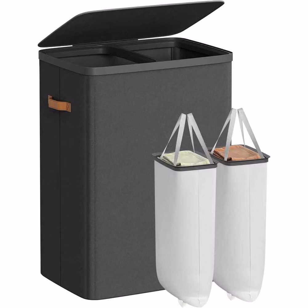 The Bazaarist Double Laundry Hamper with Lid and Removable Liners in Jet Black – 2