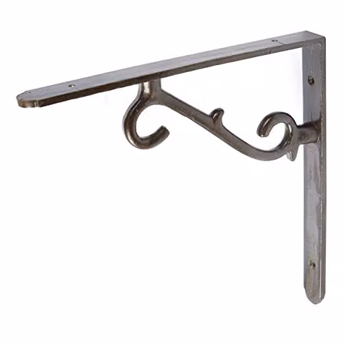 Hammer and Tongs Scroll Iron Shelf Bracket in Raw Grey, Diameter: 20.5 cm