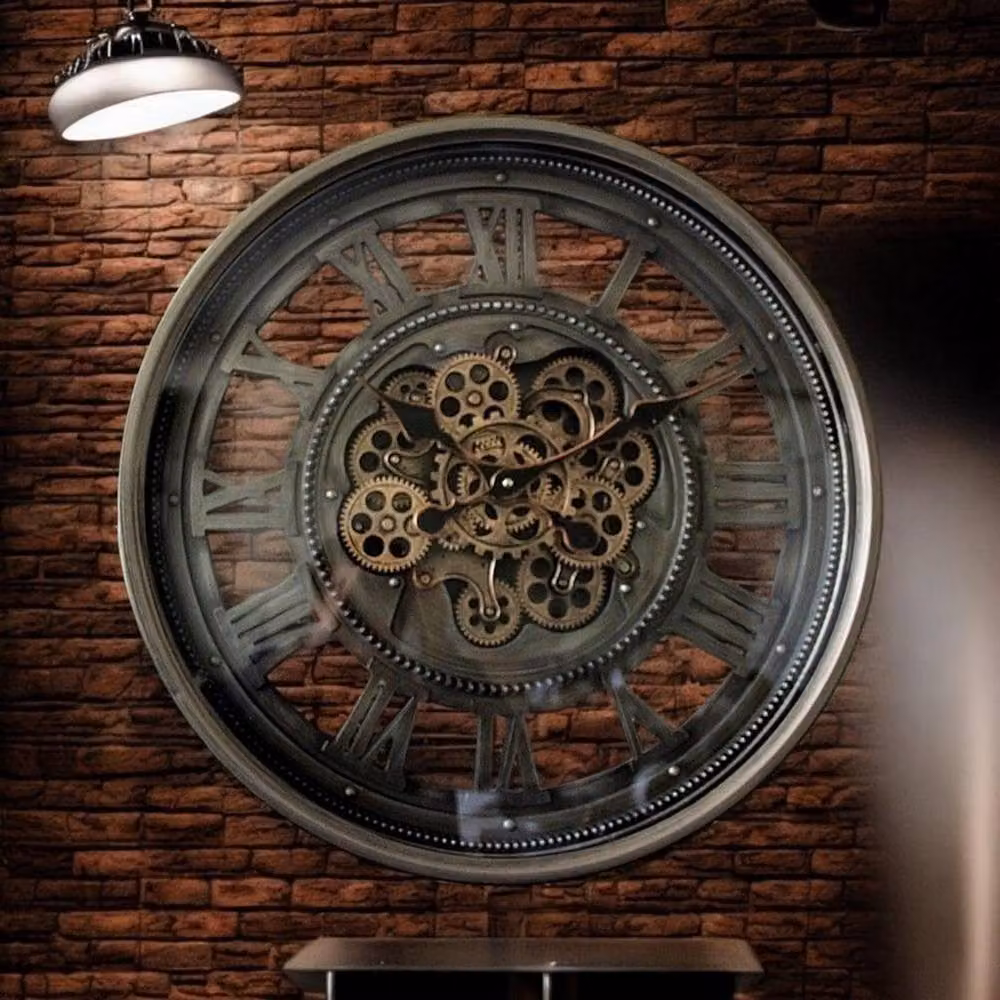 Minster Industrial Gear Wall Clock in Grey and Gold, W/H: 60 x 60 cm – 3