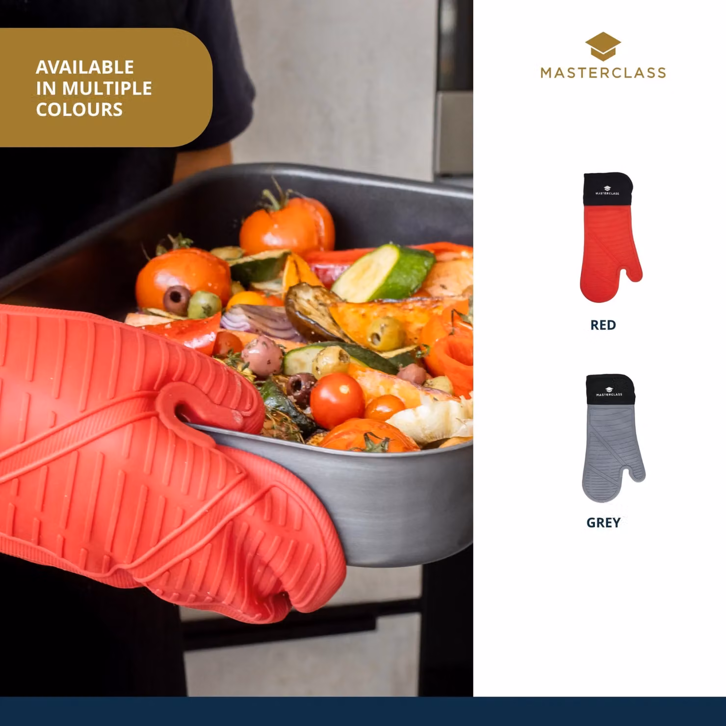 MasterClass Red Silicone Oven Glove with Cotton Sleeve – 10