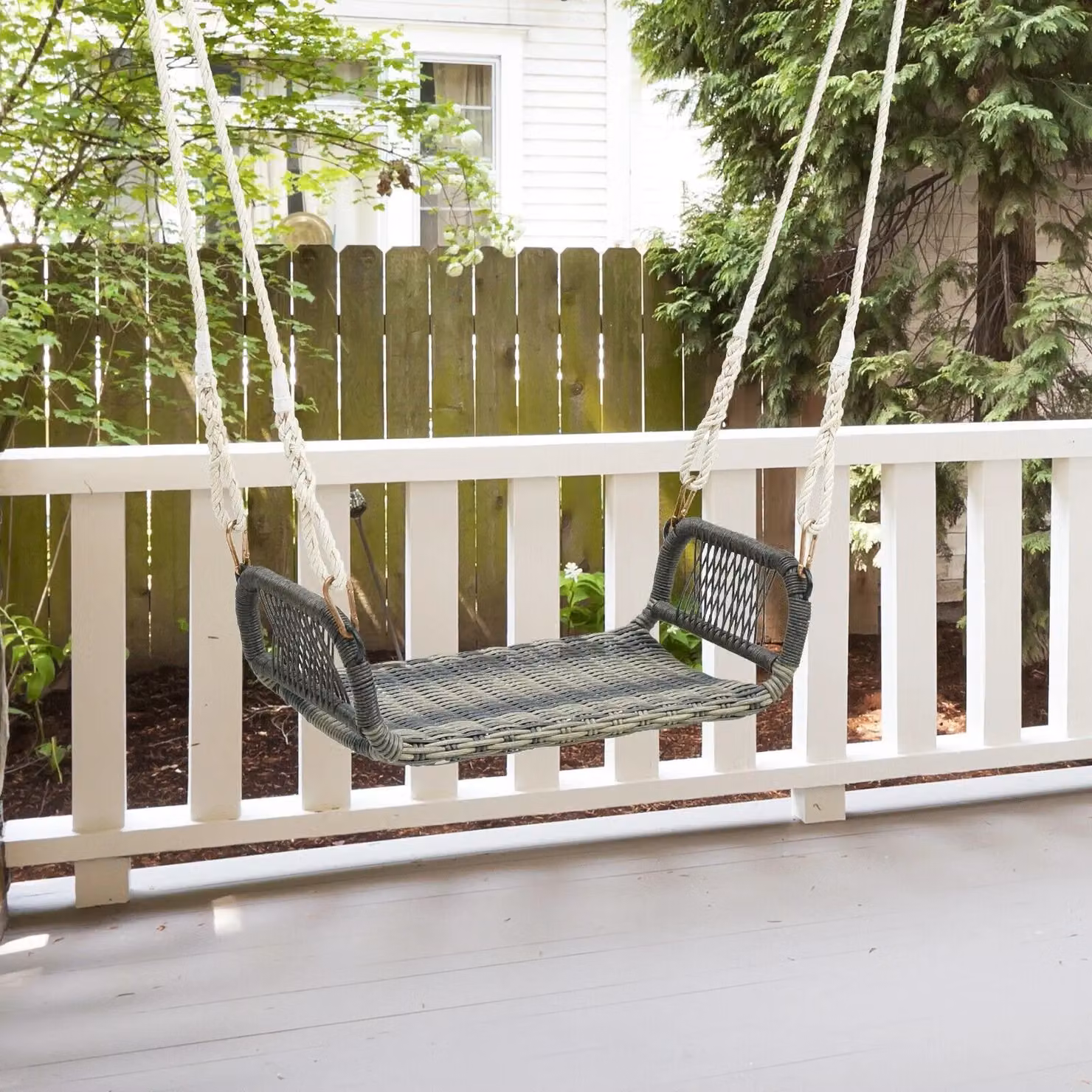 Costway Backless Rattan Woven Patio Swing Bench in Brown – 4