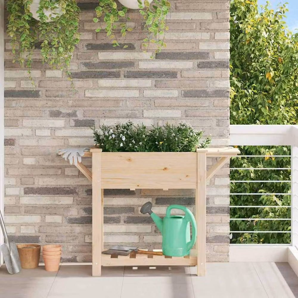 Berkfield Home Garden Planter with Shelves in Beige, Solid Wood and Metal, W/D/H: 111 x 37 x 76 cm – 2