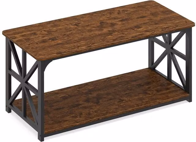 VOGREX Industrial Farmhouse Accent Table with Open Storage Shelf in Brown – 1