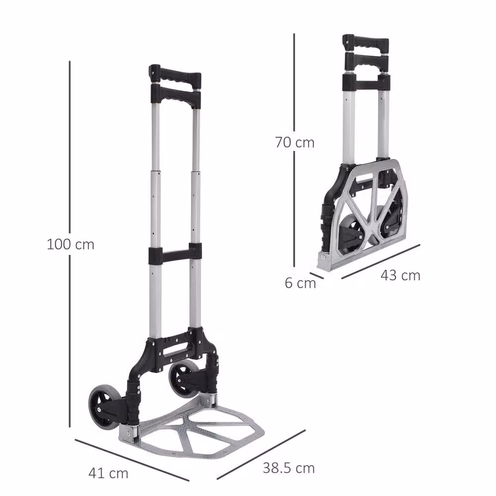 STILVORA Aluminium Folding Sack Truck with Adjustable Handle, Silver, 70 kg Capacity – 4
