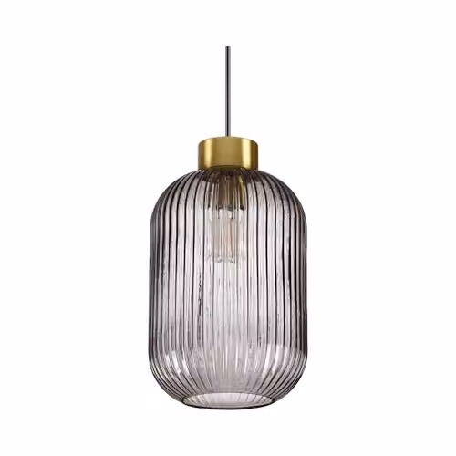 Ideal Lux Mint-3 Glass Dome Ceiling Pendant Lamp with Smokey Grey Glass and Black Brass Finish, E27 – 1