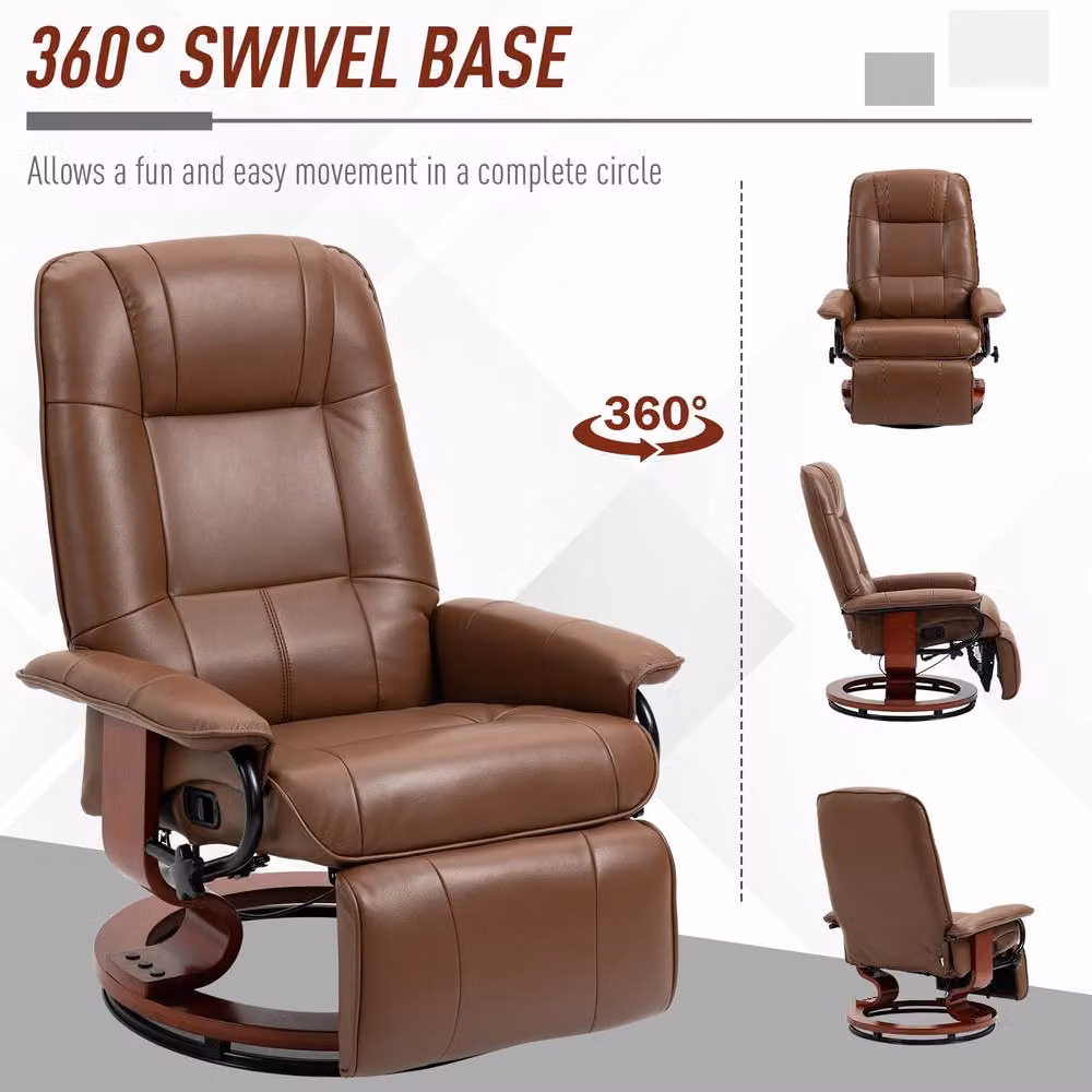 STILVORA Brown Synthetic Leather Recliner Armchair with Ottoman and Swivel Function – 6