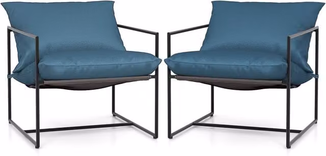 Costway Set of 2 Modern Metal Framed Sling Accent Armchairs in Blue